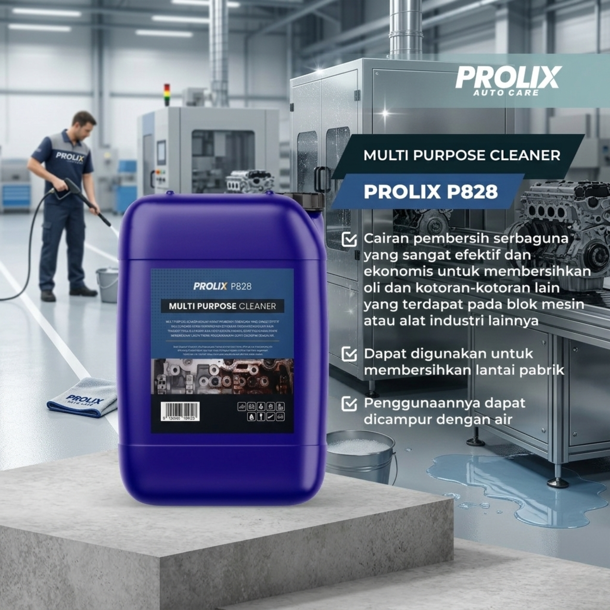 Multi Purpose Cleaner P828 Prolix – Pembersih Oli, Minyak & Grease Industri